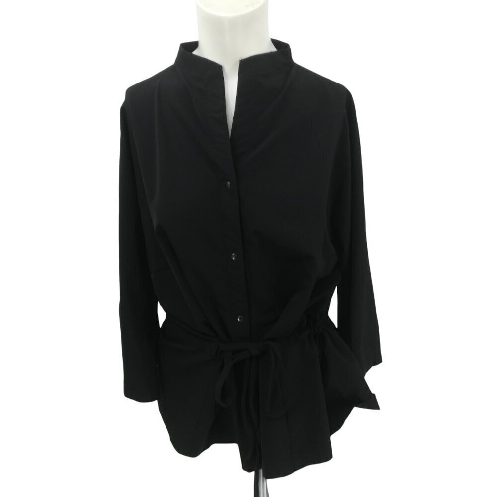 Babette Stretch Snap Front 3/4 Sleeve Stretch Tie Waist Top Blouse Size M